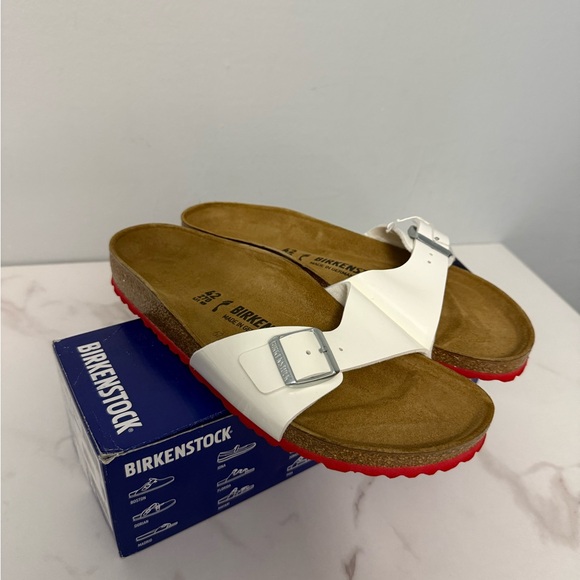 Birkenstock White Sandals with Red Soles